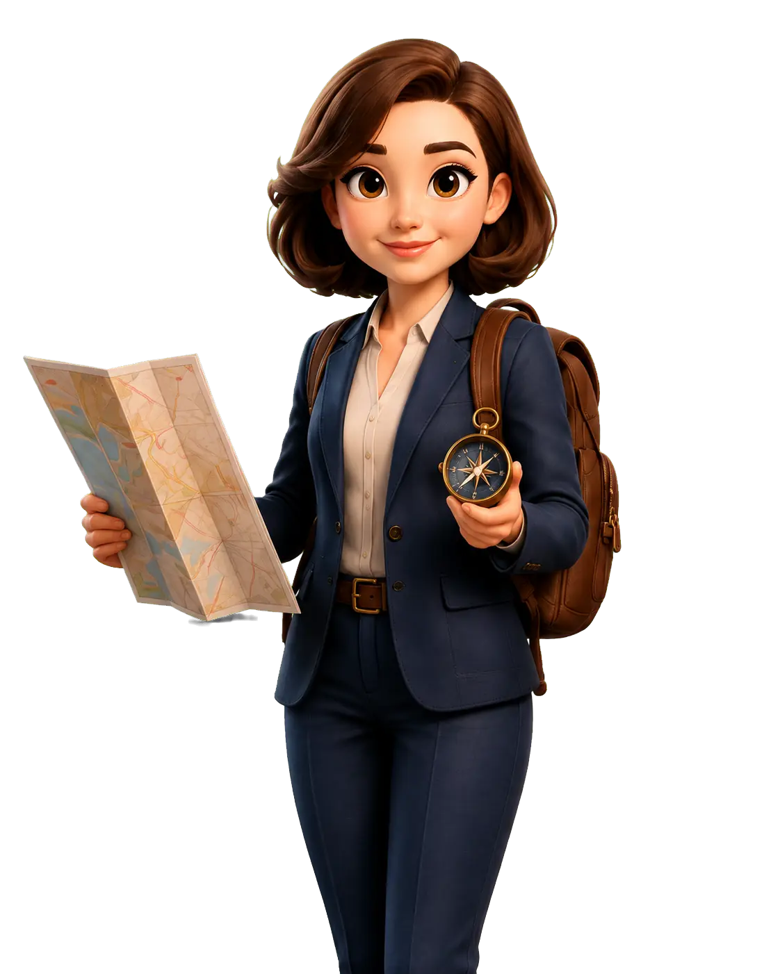 Guide holding a map and compass