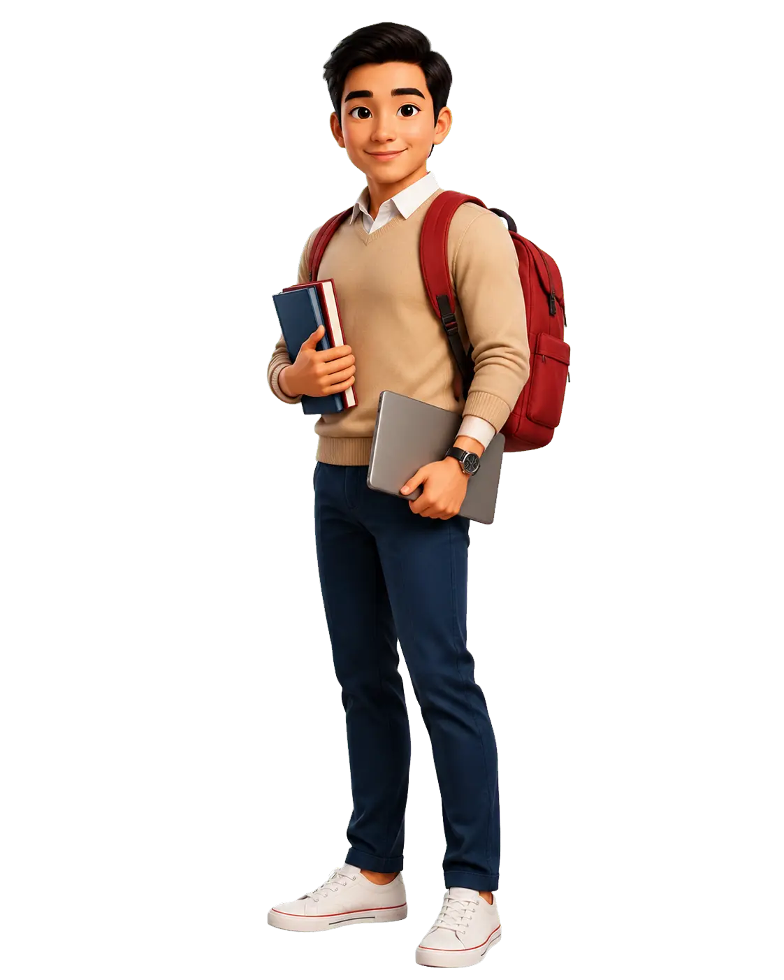 Student guide carrying books and a tablet